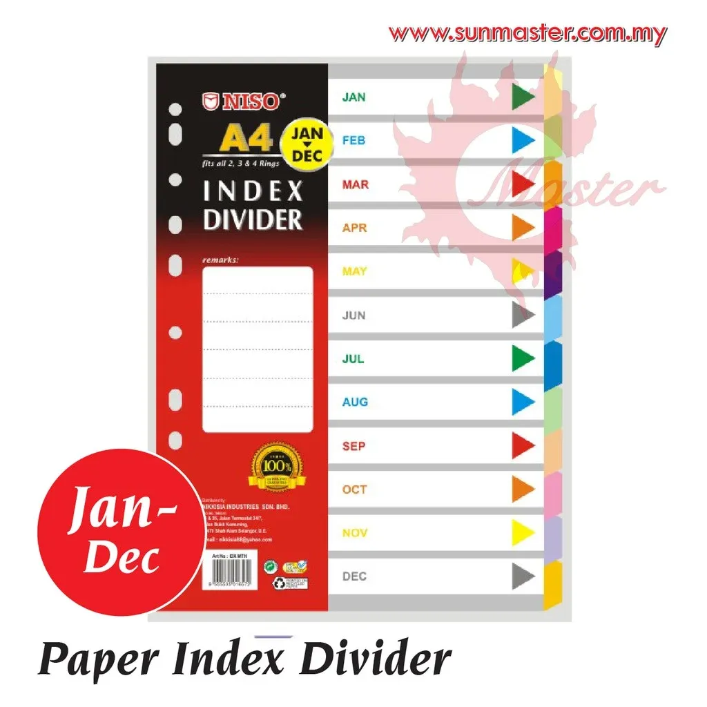 INDEX DIVIDER PP CLR JAN-DEC - 1SET