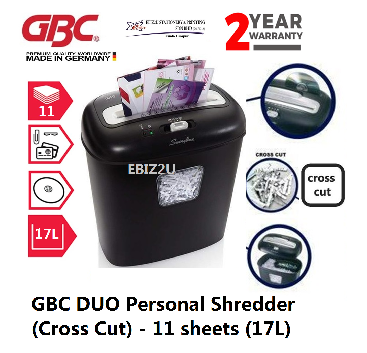 GBC DUO Personal Shredder (Cross Cut) - 11 sheets (17L) Shredder Machine, Paper Shredder, Cross Cut, Office Shredder, Mesin Penghancur Kertas, home paper shredder, personal paper shredder, personal shredder