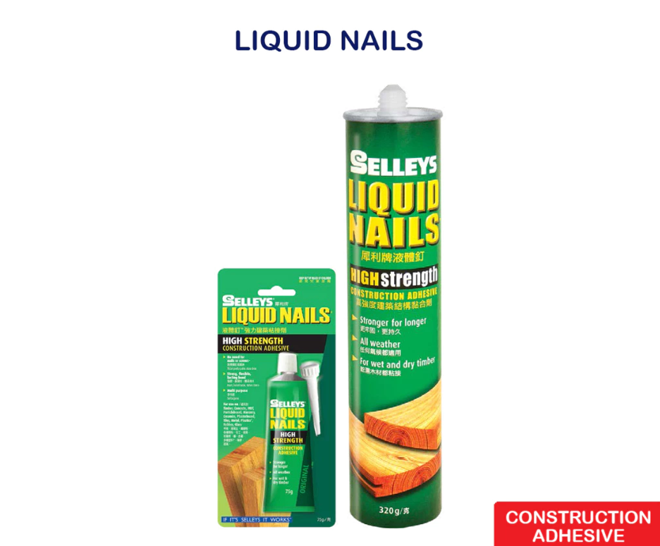 SELLEYS LIQUID NAILS HIGH STRENGTH CONSTRUCTION ADHESIVE (75G/320G)