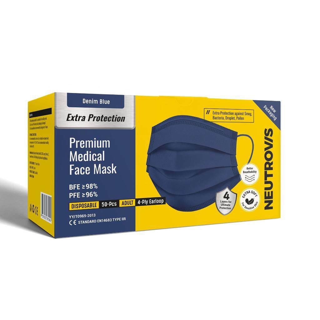 FACE MASK DISPOSABLE 4 -PLY EARLOOP PREMIUM MEDICAL NEUTROVIS (50pcs)