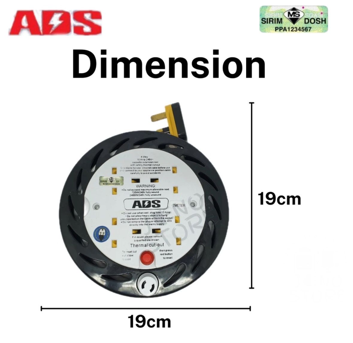 4 way 3 Pin Cable Reel With FULL 100% COPPER Neon Light & Sirim Approval(5/7/9Meter)
