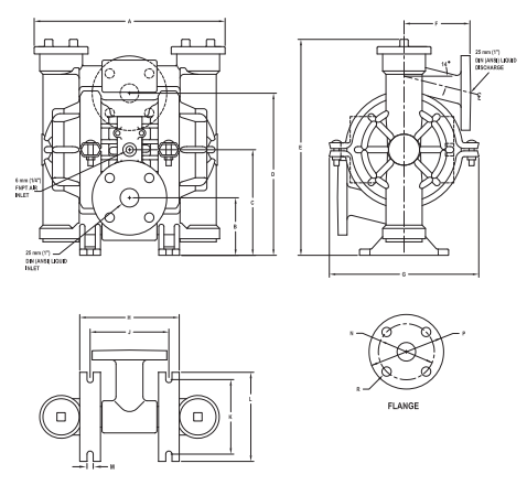Wilden Plastic Wilden Pump, 1 inch Teflon Diaphragm: TZ2/PKAAB/TWS/TF/PTV/0400