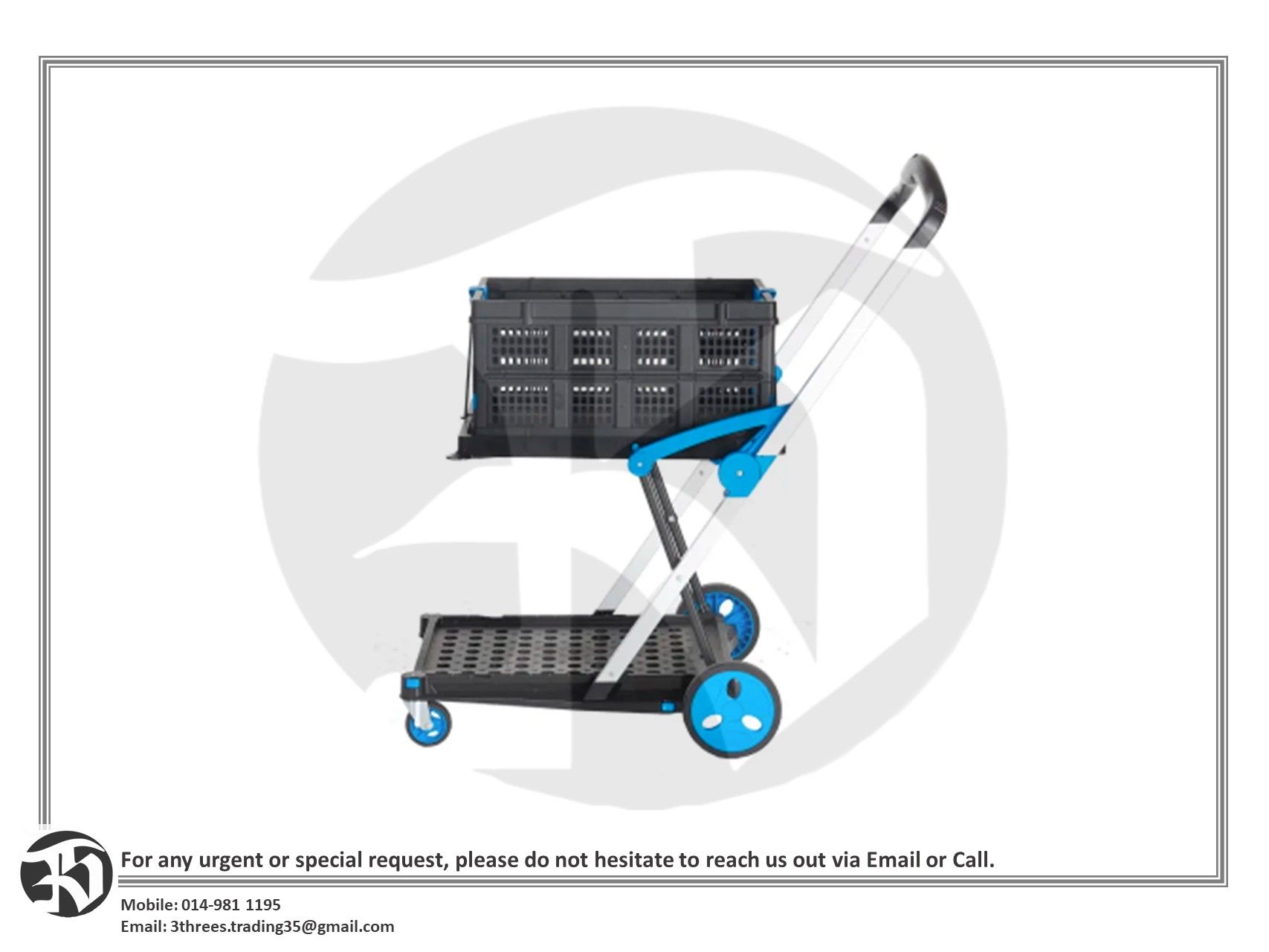 Foldable Folding Trolley Plastic Platform Trolley, 1000 x 600 x 1070mm, 70kg Load