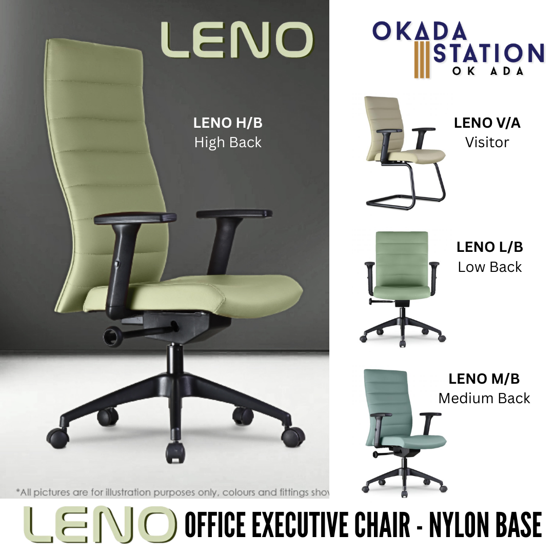 LENO ERGONOMIC EXECUTIVE OFFICE CHAIR - ALL SIZE / EXECUTIVE SERIES / OFFICE CONFERENCE CHAIR / OFFICE SWIVEL CHAIR / EXECUTIVE CHAIR / DIRECTOR CHAIR / OFFICE CHAIR / NYLON BASE / FABRIC / PU LEATHER / LENO