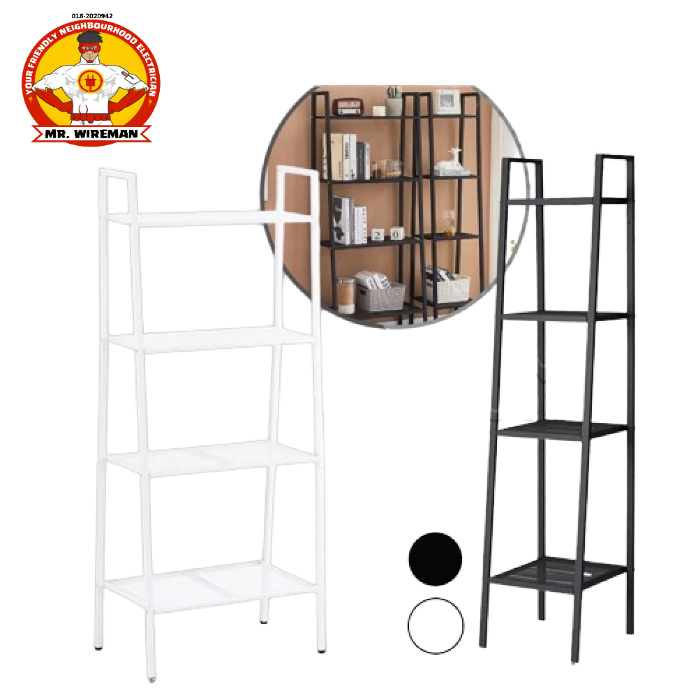 Homeium 4 Tiers Wall Leaning Shelf Rack Bookshelf Storage Organizer for Office Home Bedroom