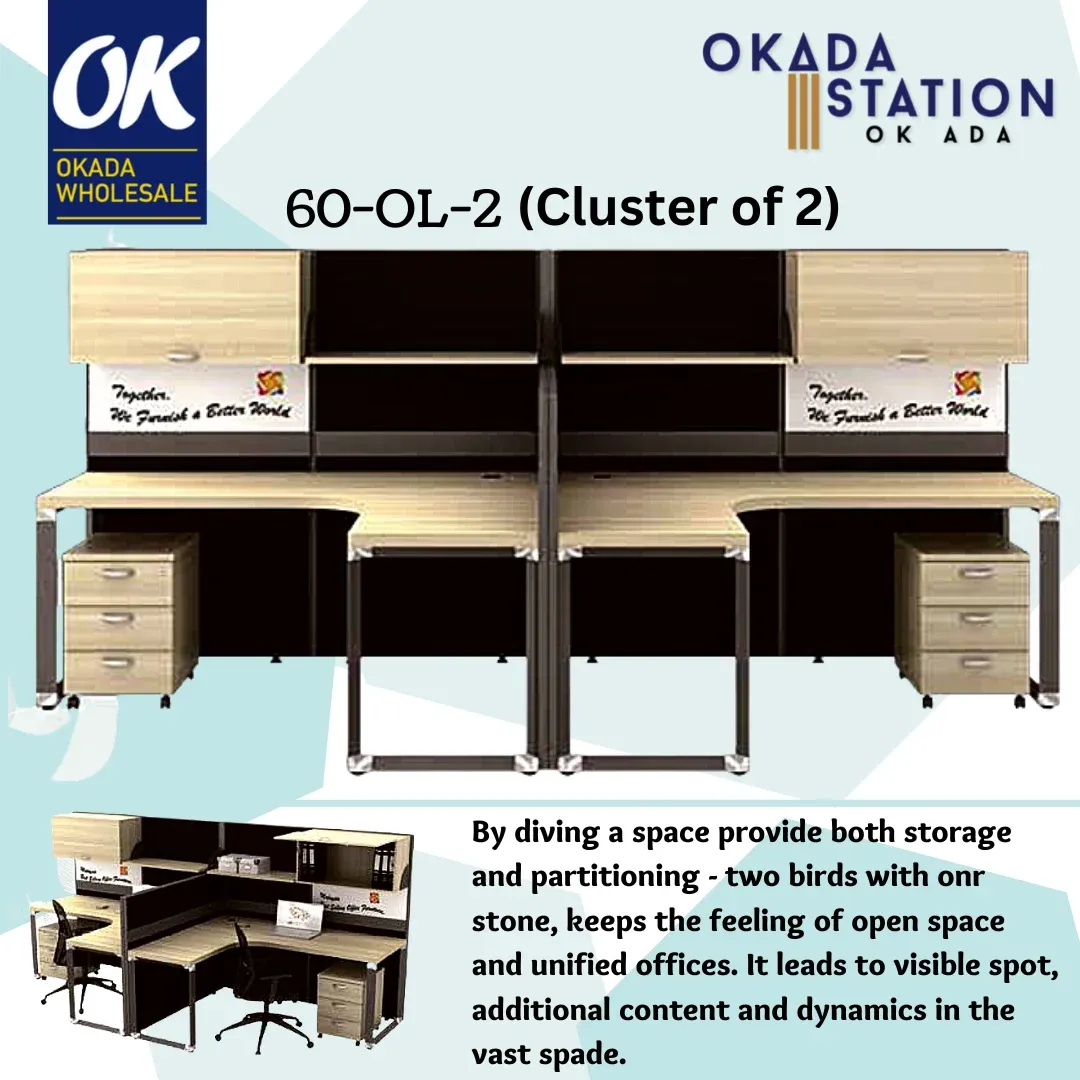 WORKSTATION SET CLUSTER OF 2 - ( 60-OL-2 ) / WORKSTATION SET / WORKSTATION / CLUSTER OF 2 / 2 SEAT / OFFICE TABLE / TABLE WITH PARTITION / L-SHAPE WORKSTATION / O-SERIES