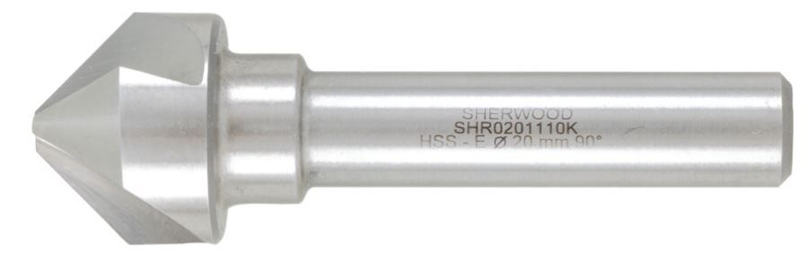 Sherwood 90掳, Countersink, 20mm, Straight Shank, 3 fl, Cobalt High Speed Steel SHR0201110K