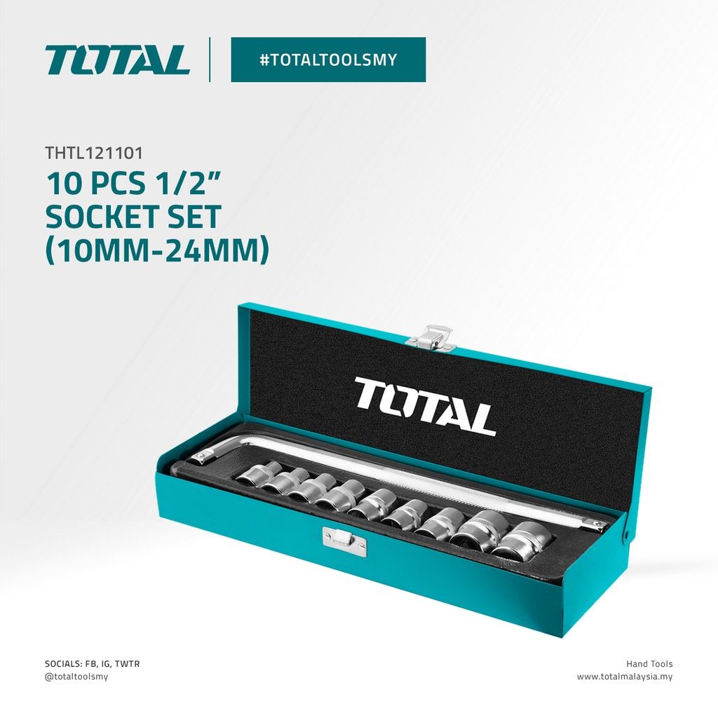 TOTAL SOCKET SET (1/2"/10MM-24MM/10 PCS) THTL121101