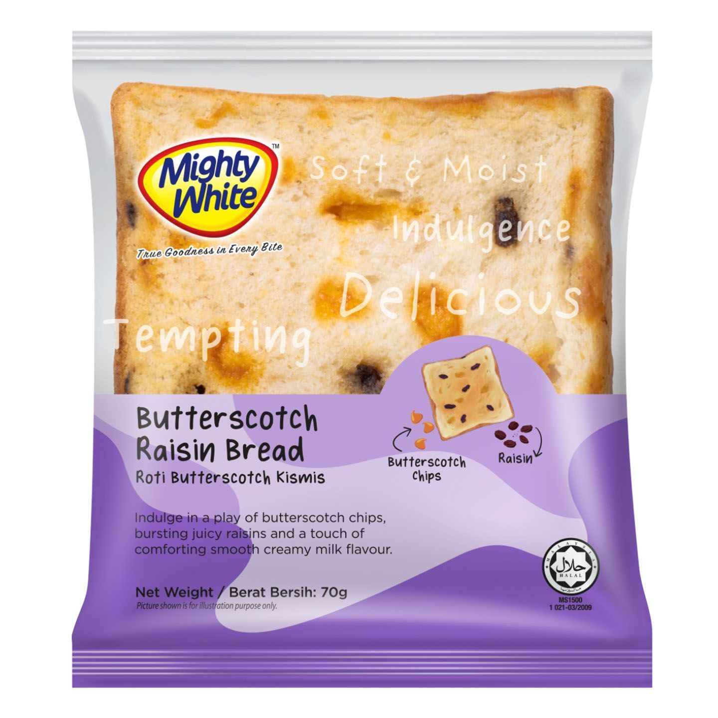 Mighty White Bread Butterscotch Raisin Slice Bread 70G