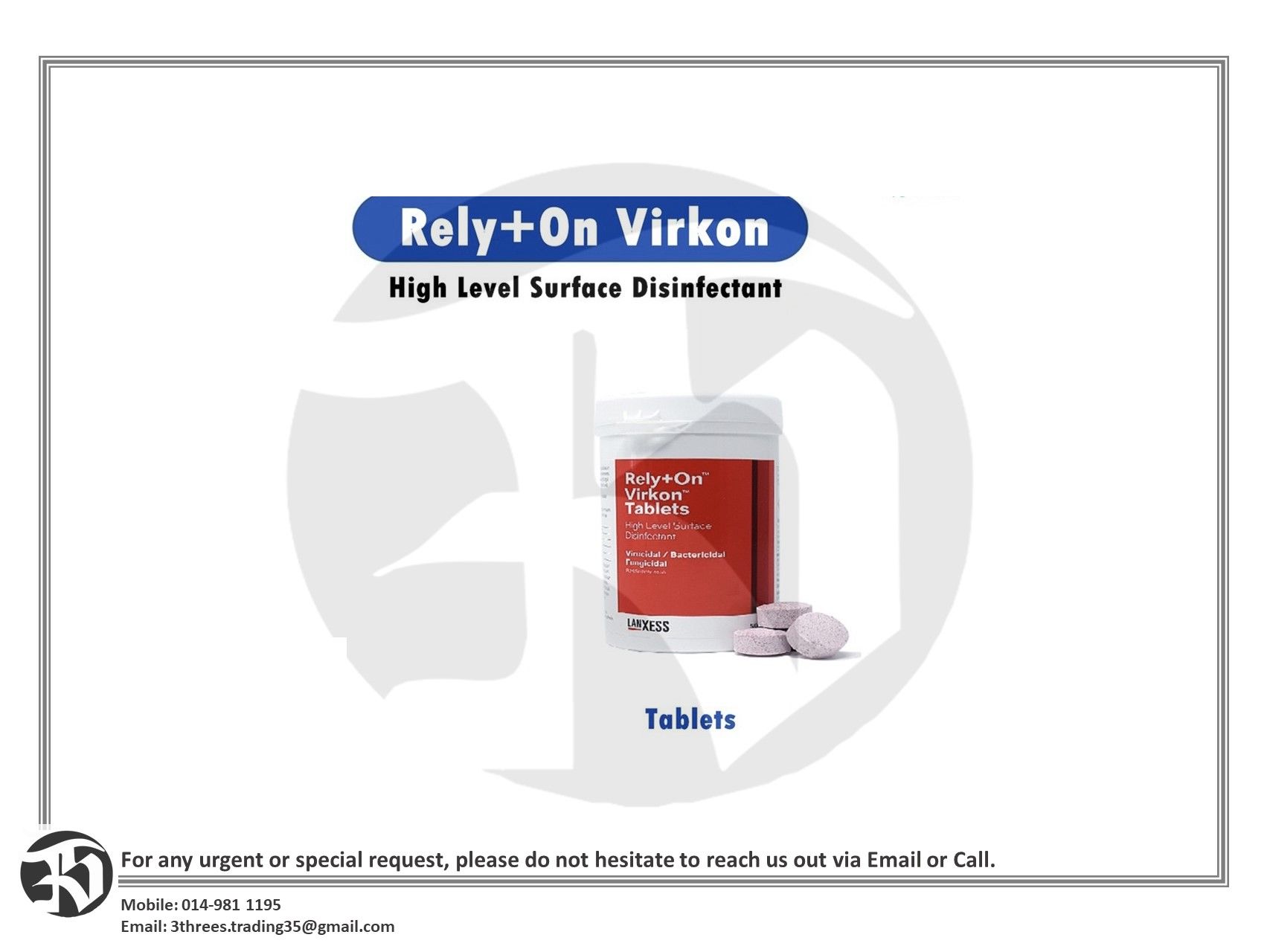 Rely+On Virkon High Level Surface Disinfectant Tablet 10's