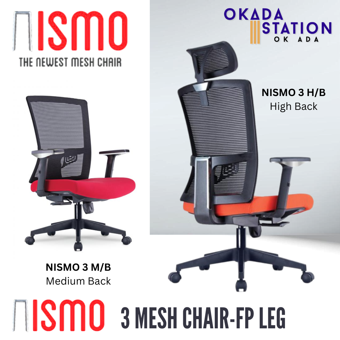 NISMO 3 ERGONOMIC MESH CHAIR - ALL SIZE / MESH SERIES / OFFICE CONFERENCE CHAIR / OFFICE SWIVEL CHAIR / ERGONOMIC CHAIR / EXECUTIVE CHAIR / DIRECTOR CHAIR / OFFICE CHAIR / MESH CHAIR / FP BASE / NISMO 3