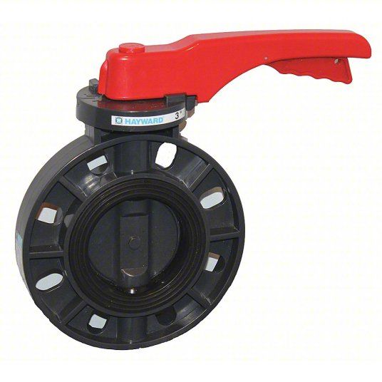 *HAYWARD Butterfly Valve: Wafer Style, PVC, 4 in Pipe Size, 150 psi Max. Water Pressure, Lever Handle
