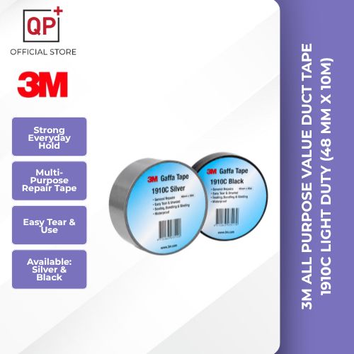 3M ALL PURPOSE VALUE DUCT TAPE 1910C LIGHT DUTY (48 MM X 10M) SILVER / BLACK l PITA SALURAN l 布基胶带-SILVER