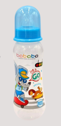 BABABA Botol Susu Besar Murah Standard Neck Feeding Bottle Baby Milk Bottle Cute Design BPA Free (250ml) SL05101 05101T L.Blue SL-05101S
