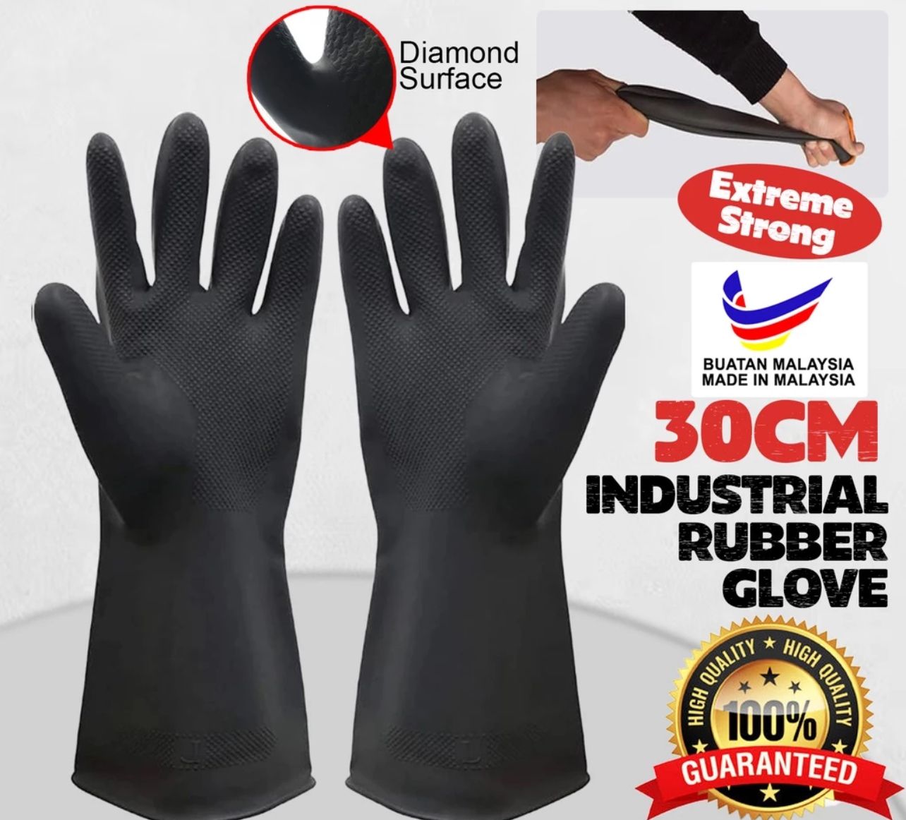 Rubber glove Industrial Rubber Glove Heavy Duty Sarung Tangan Getah Hitam Panjang Cleaning Dishwashing Glove Kitchen Chemical Glove