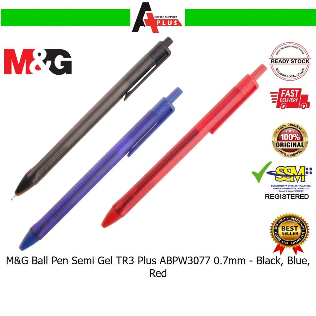 M&G Ball Pen Semi Gel TR3 Plus ABPW3077 0.7mm / Pen Dakwat - Black, Blue, Red