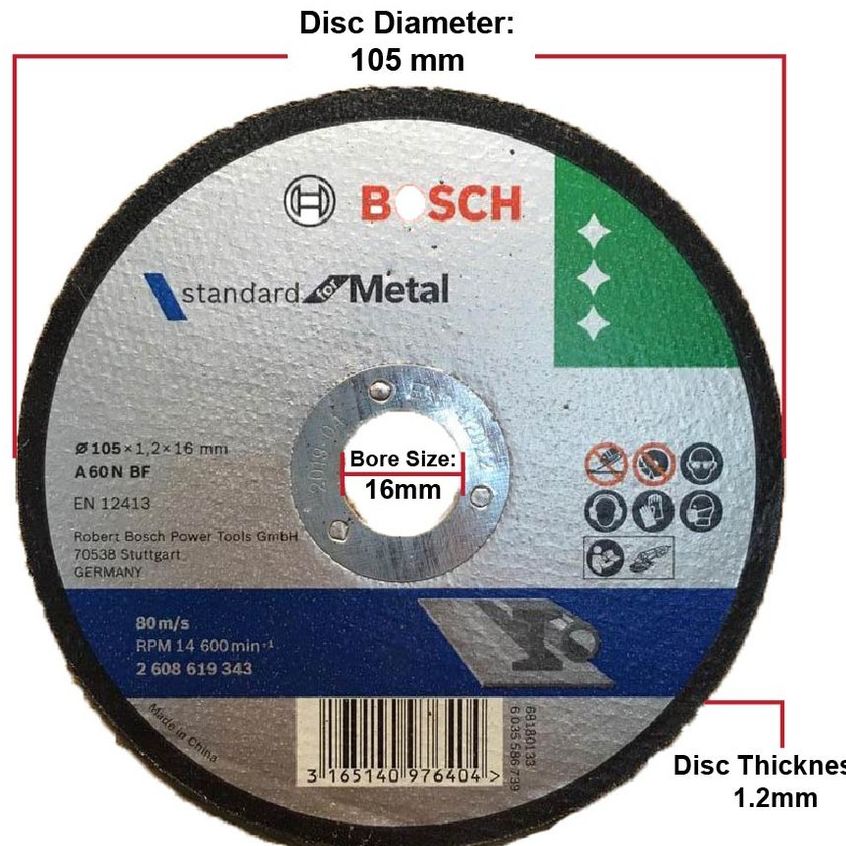 BOSCH 4" METAL CUTTING DISC 105mm x 1.2mm x 16mm FOR STANDARD METAL - 2608619343 (10 PC)