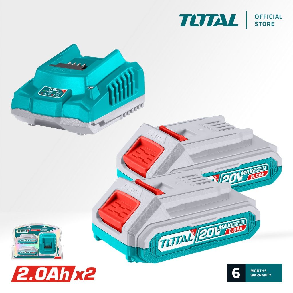 TOTAL LI-ION BATTERY & CHARGER KIT (20V) + 2.0AH BATTERY (2 PCS) + 2000MA CHARGER P20S TFBCPK1222