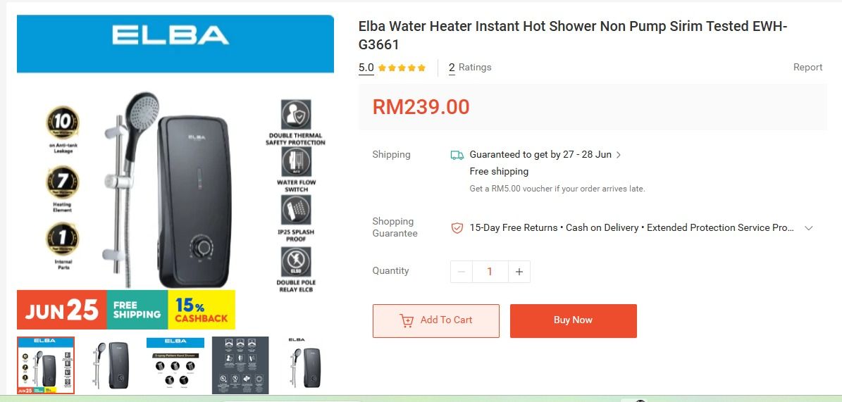ELBA water heater with pump