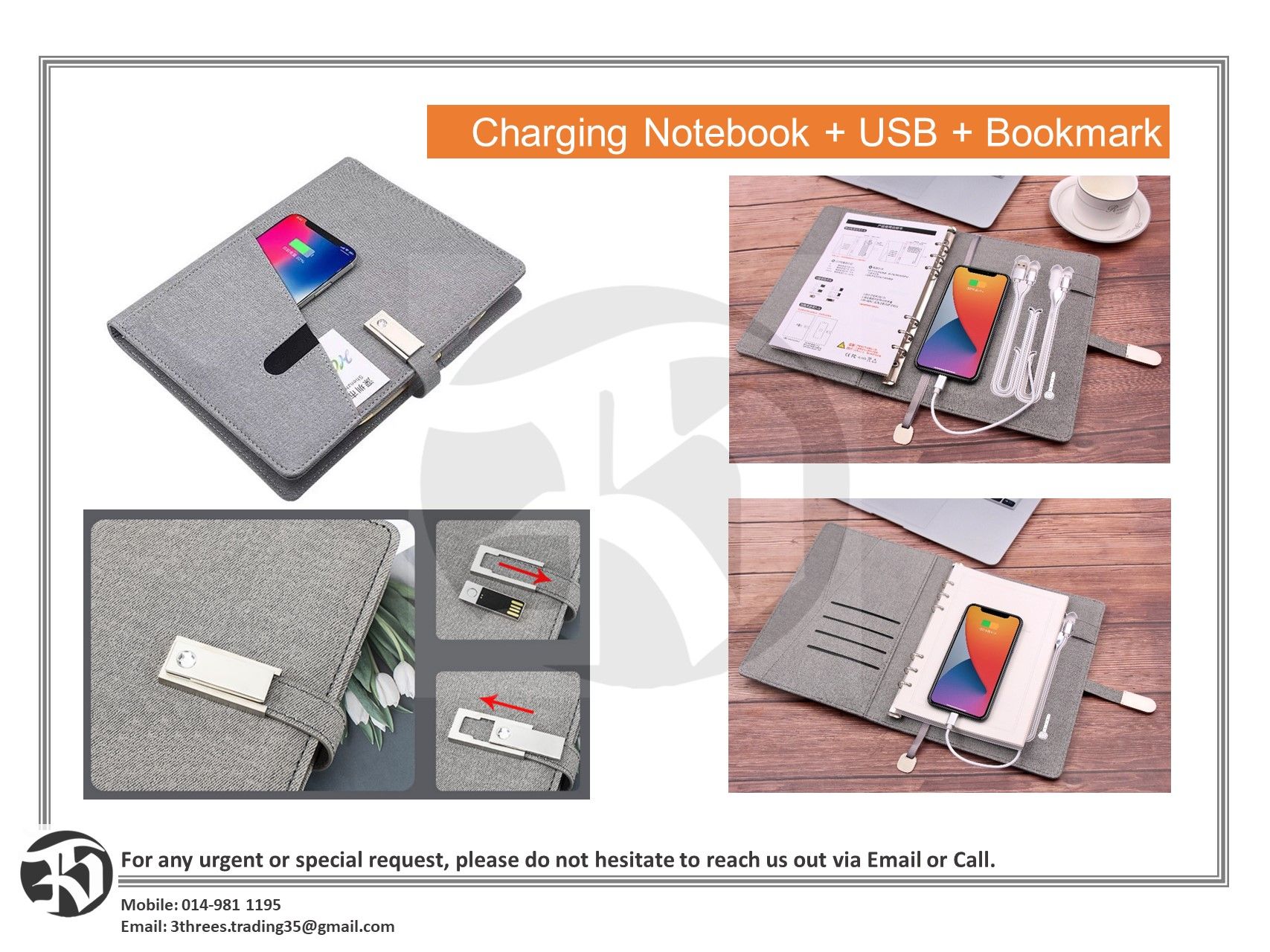 Charging Notebook (USB) With Bookmark