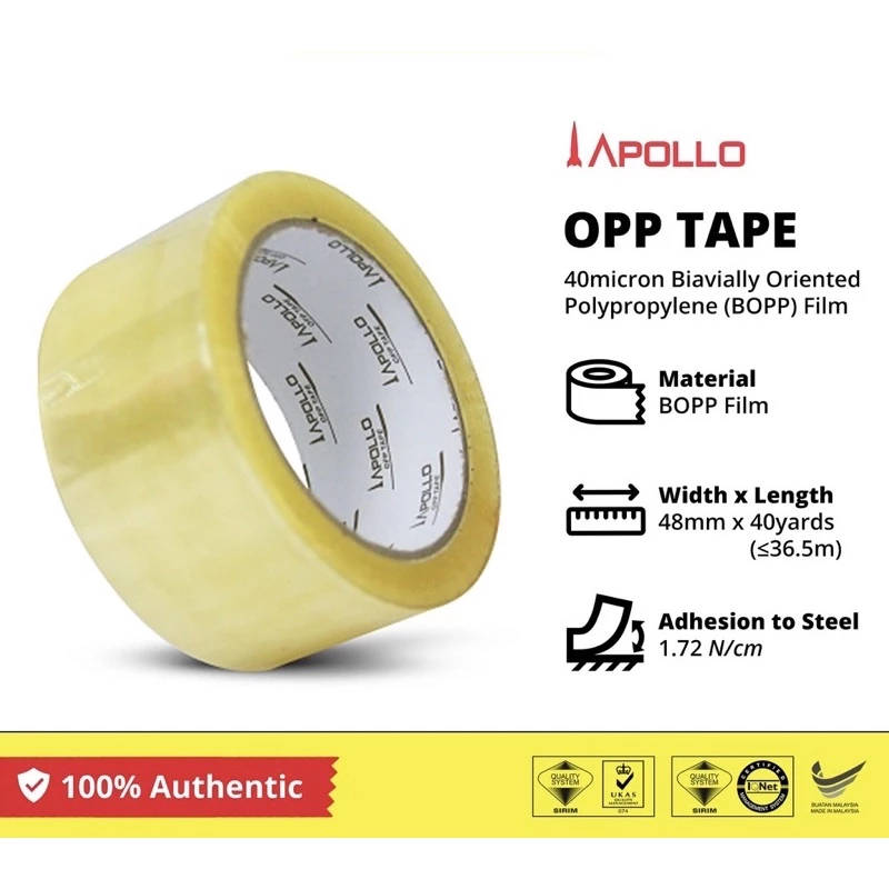APOLLO OPP Tape 40micron (Transparent/Brown) - 48mm x 40yard