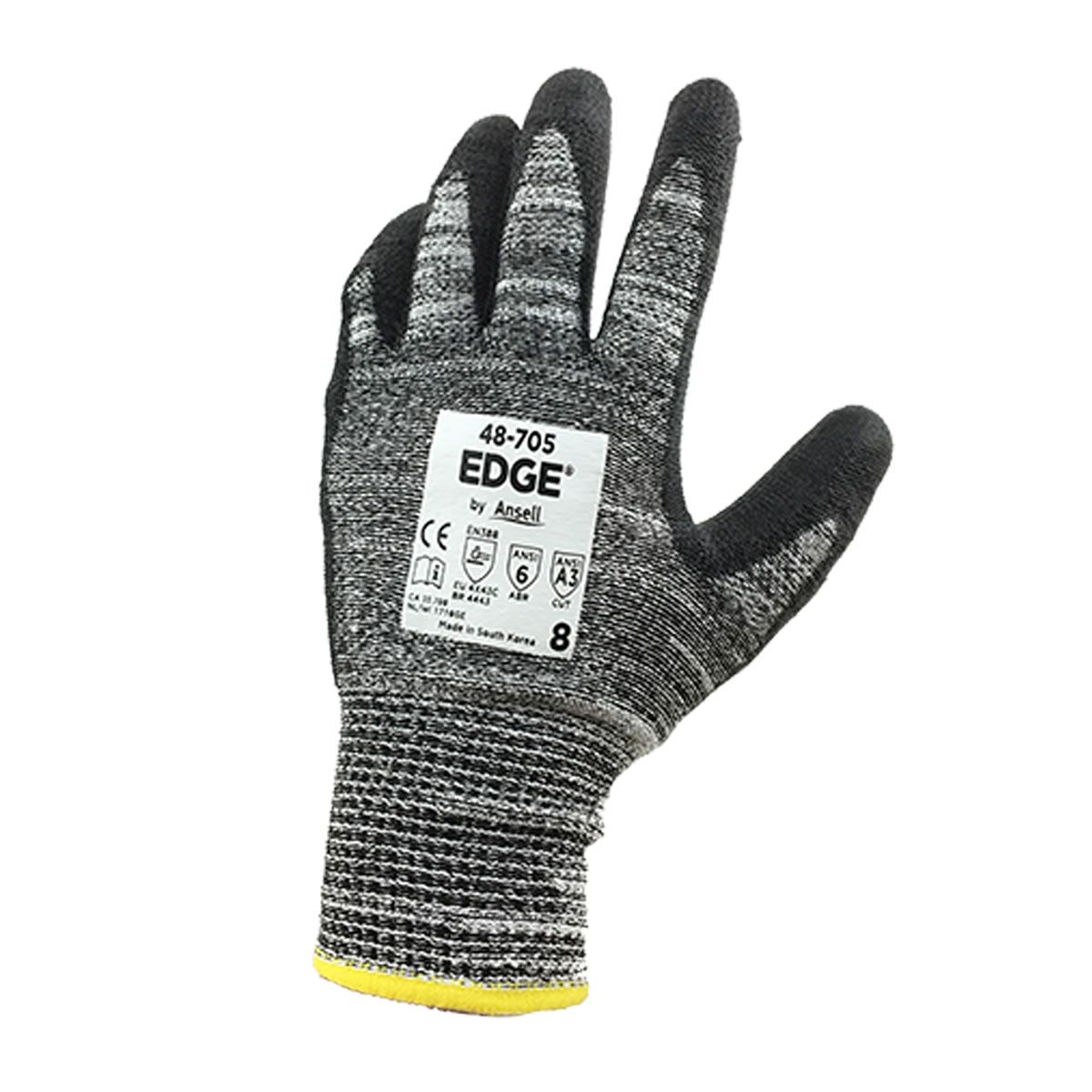 ANSELL EDGE 48-705 CUT RESISTANT GLOVES LEVEL 5,PU PALM GLOVE, HIGH CUT RESISTANCE GLOVE / PPE MECHANICAL GLOVE