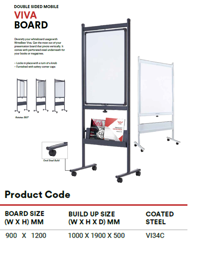 WRITEBEST DOUBLE SIDE VIVA MOBILE BOARD (3'X4') Black or White (writing board, white board, stand board, 2 sided board)