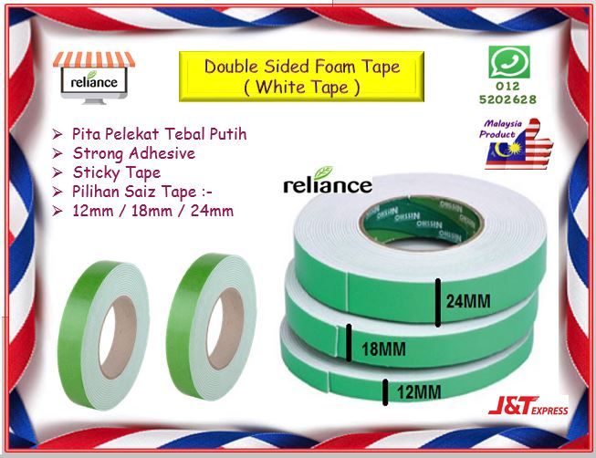 Double Sided Foam Tape - White Tape / Double Sided Tape / Pita Pelekat Putih Tebal # Pilihan Saiz : 12 / 18 / 24mm # Buatan Malaysia # RP-0196-05 ( KTT : 1 Gulung )