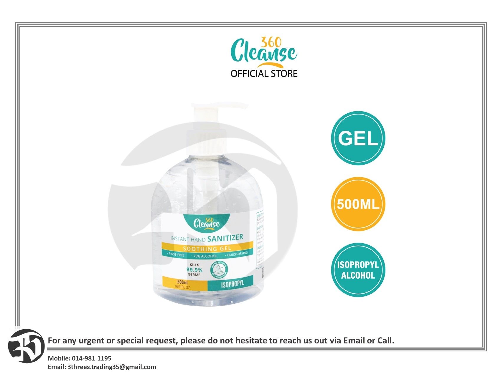 75% Alcohol Hand Sanitizer - Gel (500ml)