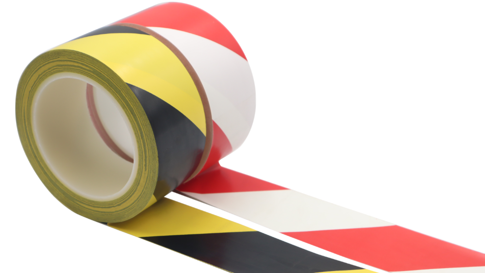 (48MM X 30M) ADHESIVE FLOOR HAZARD WARNING TAPE BLACK YELLOW / RED WHITE