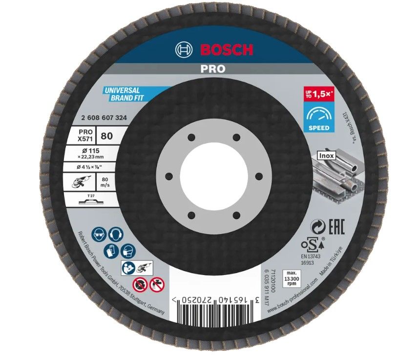 BOSCH PRO X571 FLAP DISC, STRAIGHT, 100 MM, G80 (2608619328)