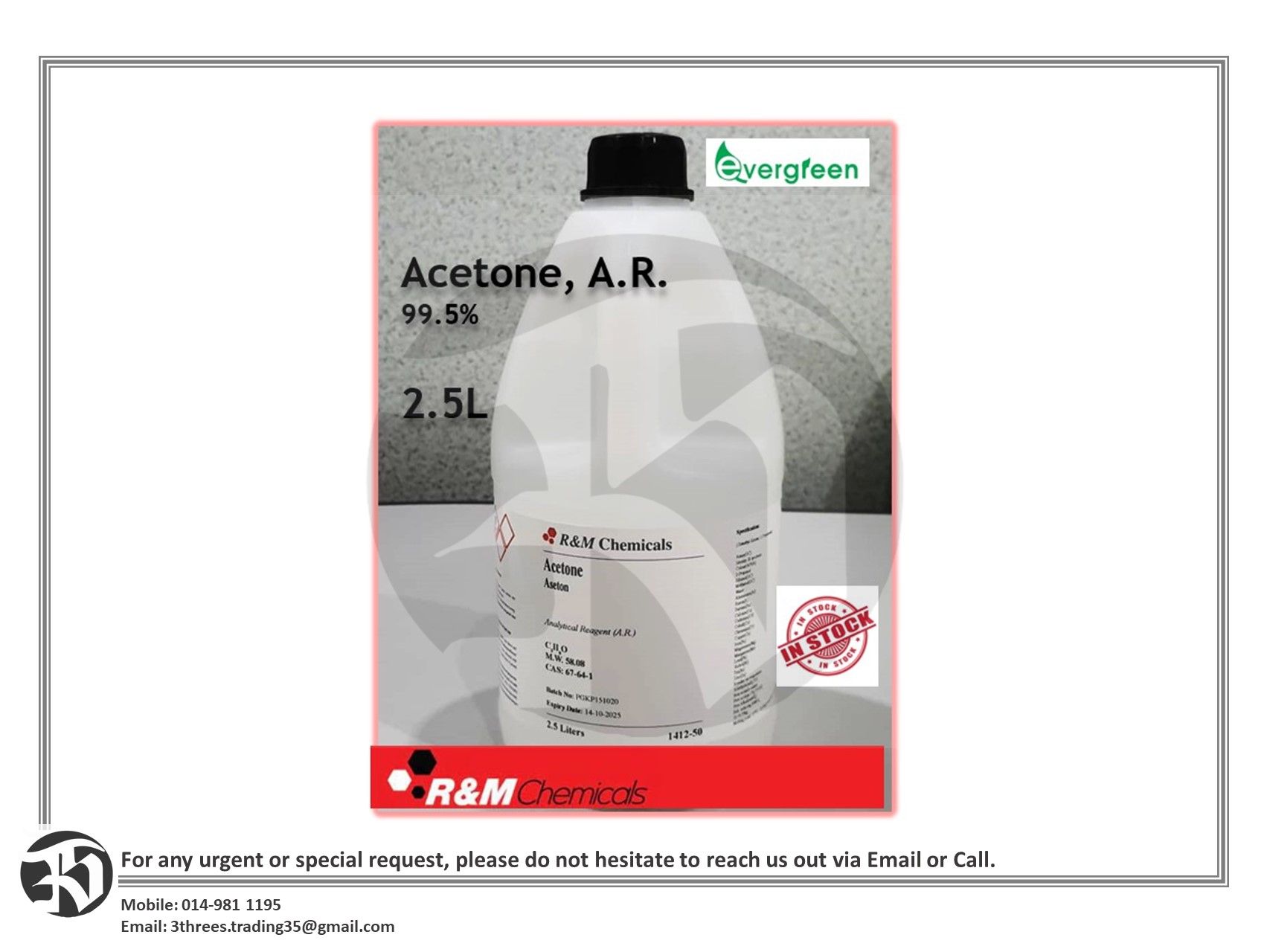 Acetone, A.R 99.5% 2.5L 5L 20L