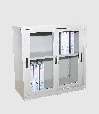 STERLING HALF HEIGHT CUPBOARD WITH GLASS SLIDING DOOR C/W 1 ADJUSTABLE SHELVE (S110)