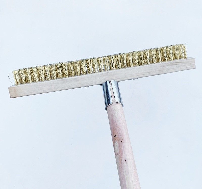 30cm Stainless Steel Floor Brush with Wood Handle for Bristle Iron Pool Moss Cleaning