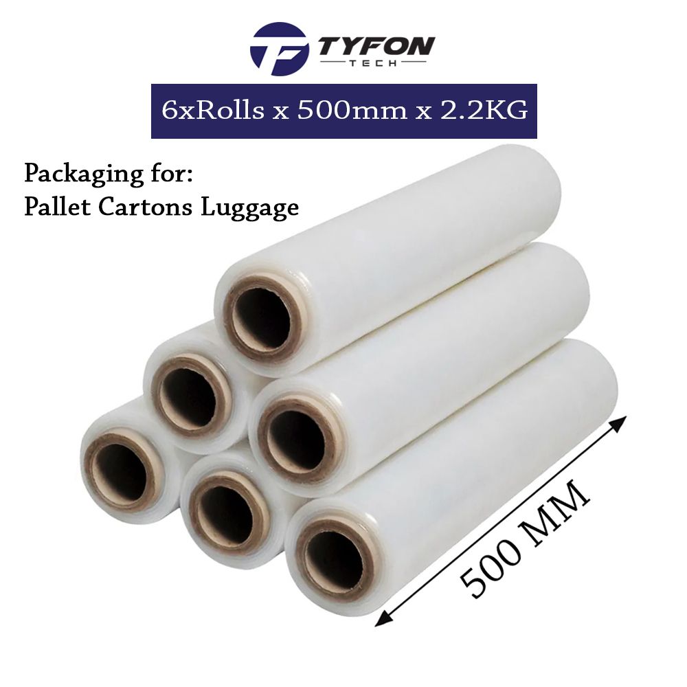 6x Rolls/Carton Stretch Film (Clear) 500mm X 2.2KG - Core 200g Packaging for Pallet Cartons Luggage