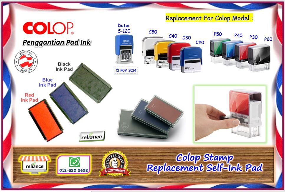 COLOP Self-Ink Stamp Replacement Ink Pad / Replacement Spare Self-ink Pad / COLOP Refill Ink Pad # For Model : C20 / C30 / C40 / C50 & Dater S-120 # Biru - Hitam - Merah # Buatan Austria # RS2339 ( KTT : 1 Unit )