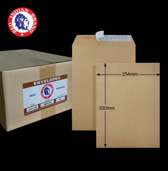 10"X13" RED INDIAN 90GM BROWN MANILA P&S POCKET ENVELOPE (250'S X 4 BOXES)
