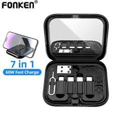 Fonken 7 In 1 60W Fast Charging Cable Set Multifunctional Storage Box USB Charger Cable Organizer Portable Charging Cable Set