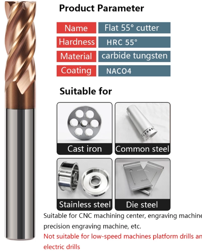 Vsharp 4 Flutes Carbide End Mill HRC55 Tungsten Steel Milling Cutter Square End Mill With Coated CNC Cutting Tools for Metal