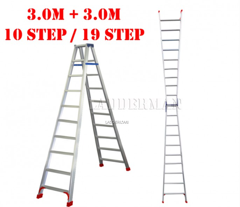 (3.0M + 3.0M) 6.0M 19 STEP MULTIFUNCTIONAL DUAL PURPOSE TWO WAY ALUMINIUM LADDER