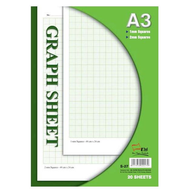 Uni A3 Graph Paper / Kertas Graf (Double Size) 20's 70Gsm ( S-27)