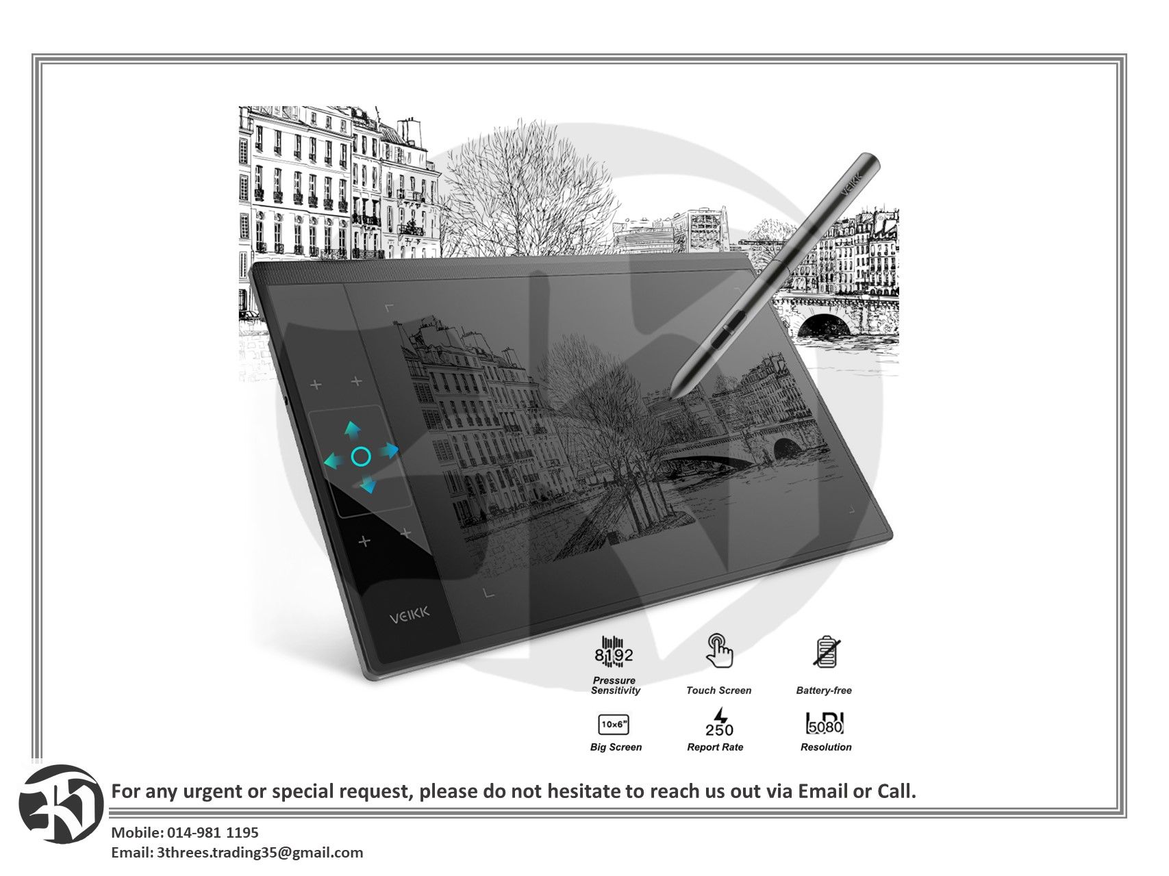 VEIKK A30 Advance Digital Graphics Drawing Tablet 10 inch Wide Area