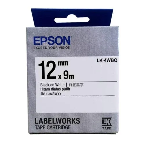 Epson LK-4WBQ LabelWorks Tape - 12mm Black on White Tape (Item no: EPS LK-4WBQ)
