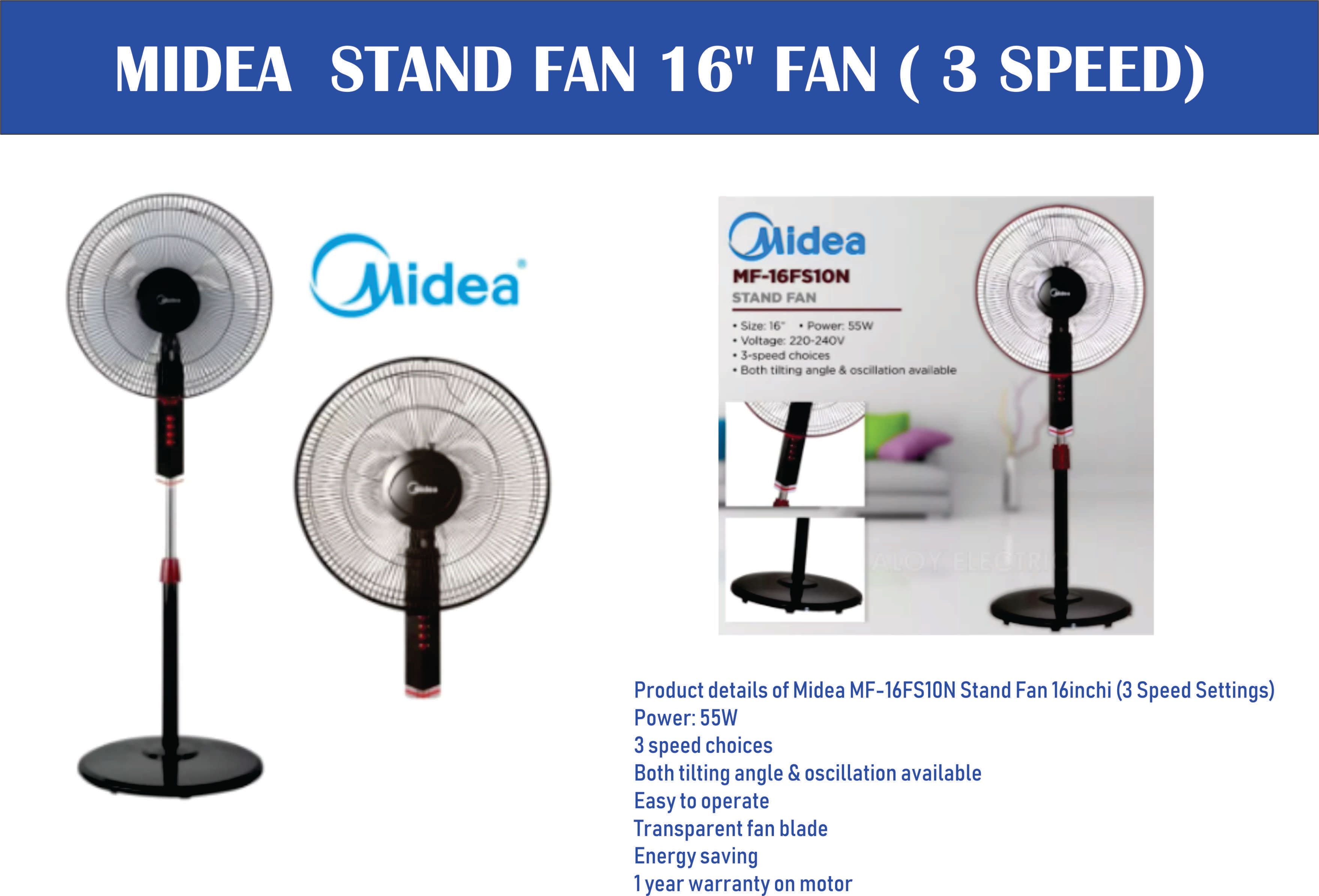 Ocha Midea MF-16FS10N Stand Fan 16inchi (3 Speed Settings)