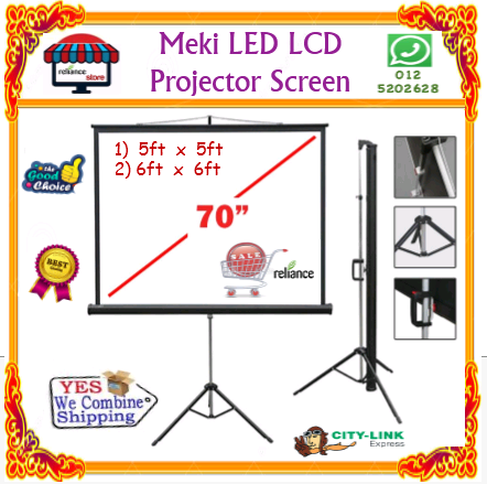 Tripod LCD Projector Screen / LED Projector Screen / Tripod Screen Projector / Screen Projektor / Projektor Screen # Pilihan Saiz - 5' kaki x 5' kaki Dan 6' Kaki x 6' Kaki # RP0731 ( KTT : 1 Set )