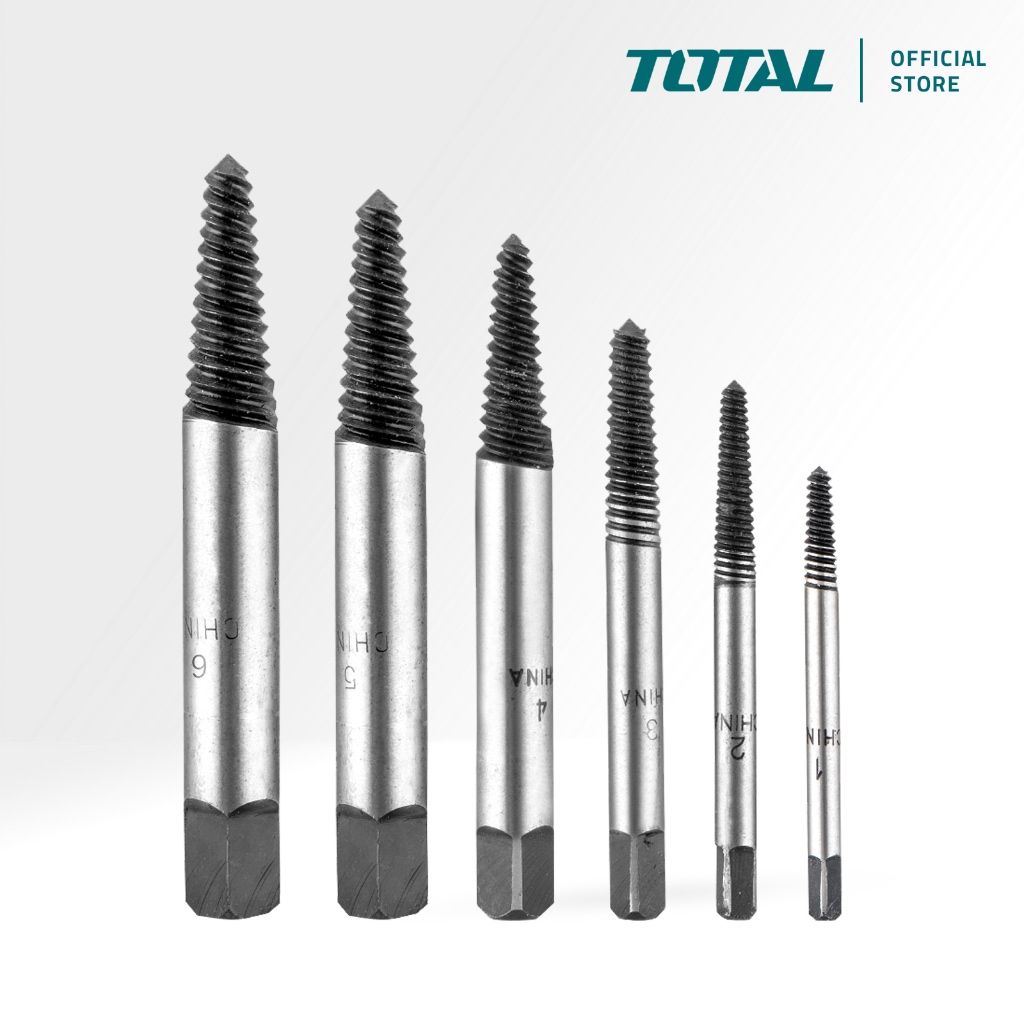 TOTAL Screw Extractor Set To Remove Damaged Screw (3mm-25mm/48-52 HRC/6 Pcs) TACSE0061