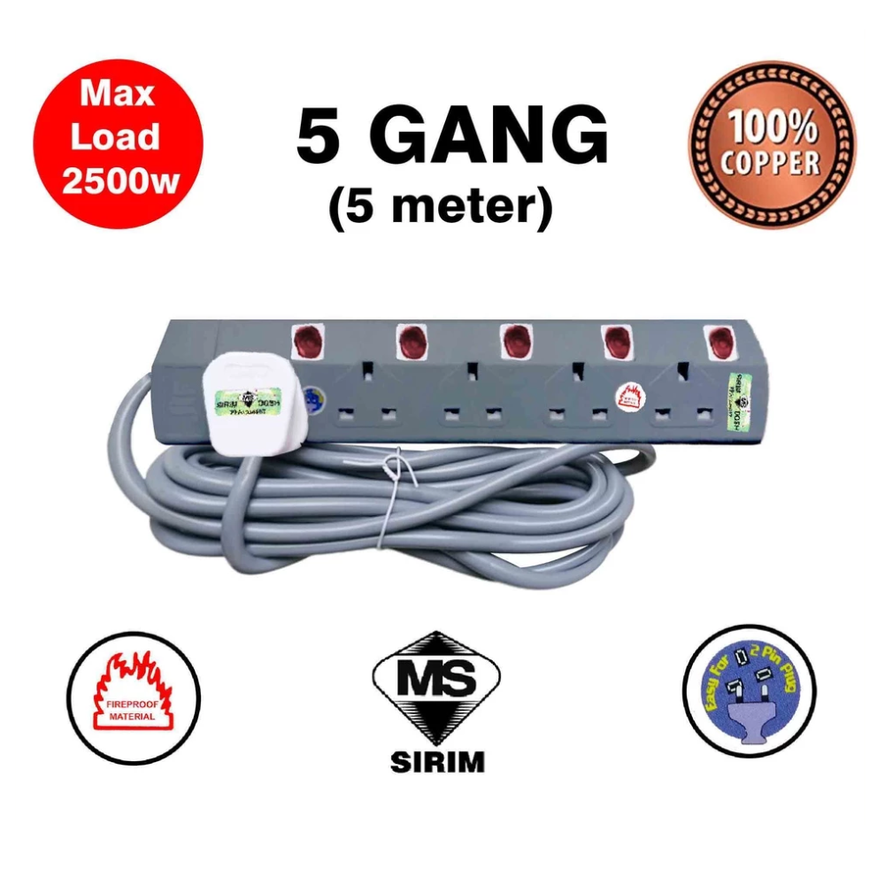 OEM 5 Gang Portable Extension Trailing Socket 5Meter SIRIM