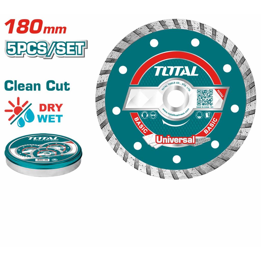 TOTAL TURBO DIAMOND DISC IN METAL BOX CLEAN CUT WET AND DRY CUTTING (BORE 22.2MM/7"/5 PCS/SET) TAC2131803M