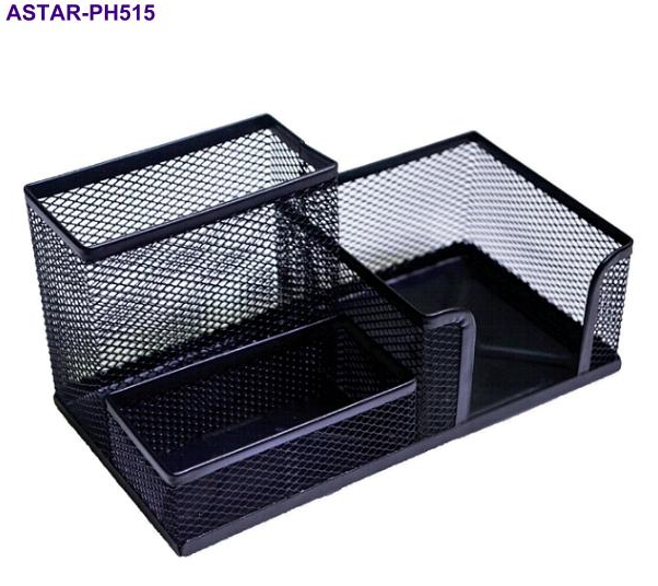 ASTAR MULTIFUNCTIONAL PEN HOLDER WIRE MESH With 3 COMPARTMENT BK/SI - ASTAR-PH515