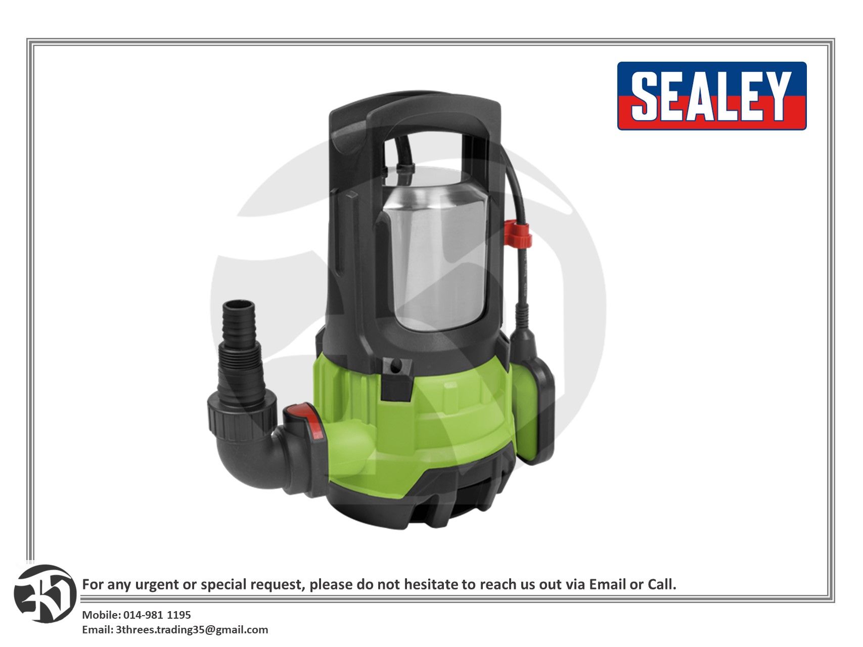 Sealey High Flow Submersible Stainless Dirty Water Pump
